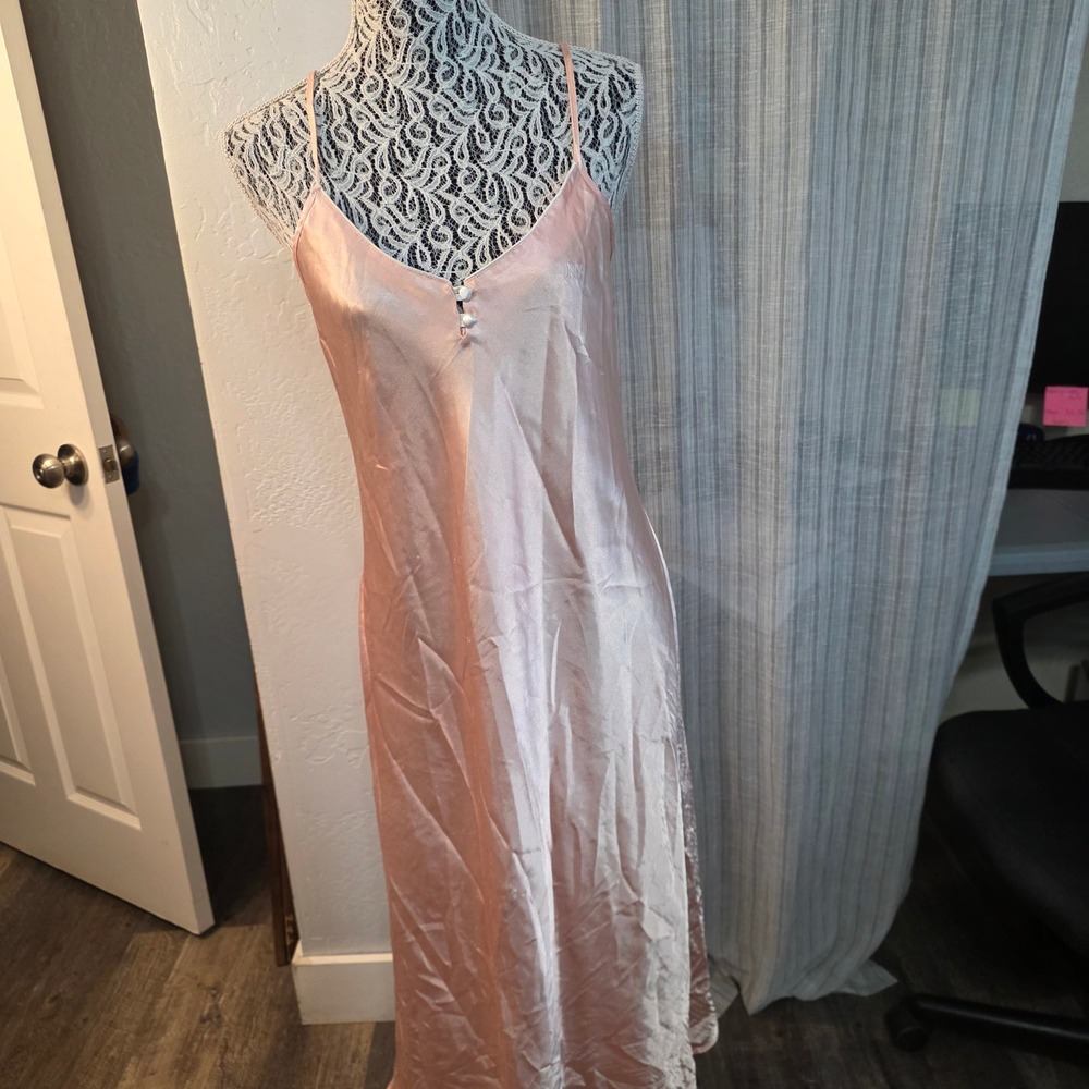 Jones New York Chemise Slip Nightgown Womens M Blush Pink Satin Spaghetti Strap